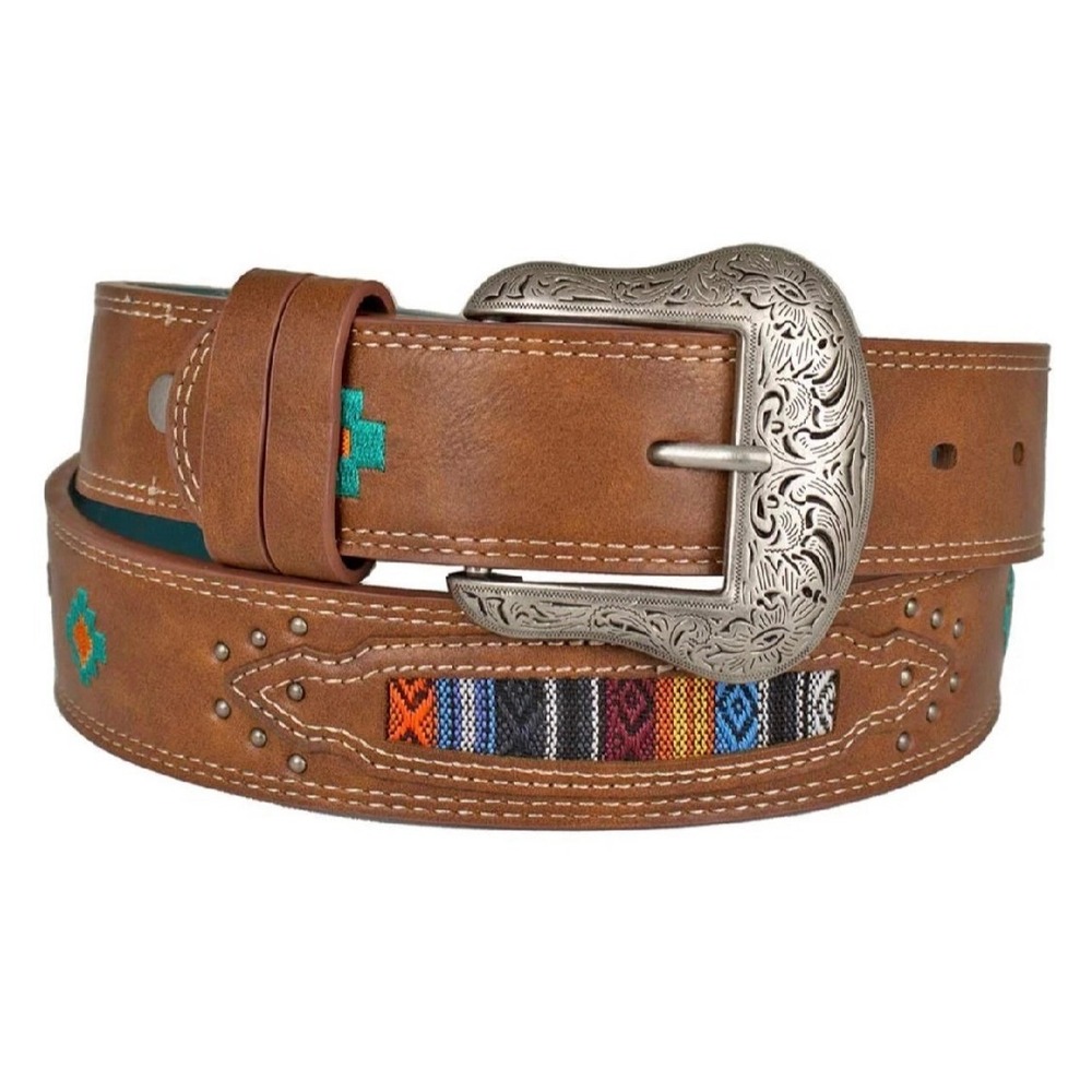 Catchfly‎ Studio Brown Western Belt Large New Serape Inlay Turquoise Diamond